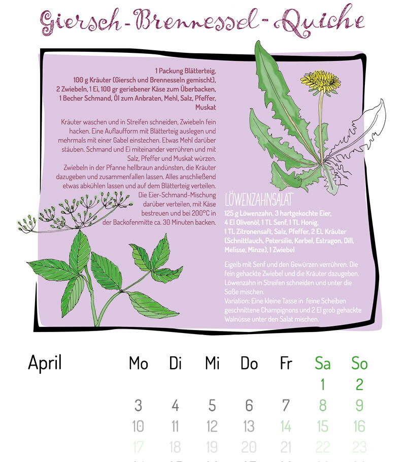 Kalenderblatt April, Illustrationen und Gesamtgestaltung