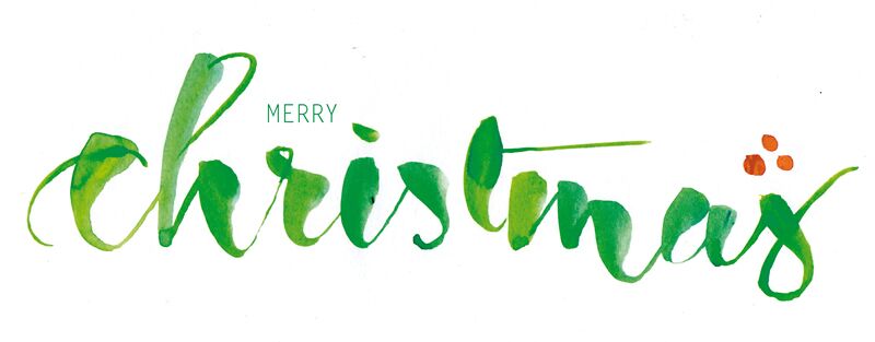 "merry christmas" Schriftzug Aquarelltechnik, Brushscript