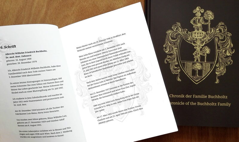 Familienchronik, Gestaltung Innenseiten und Cover