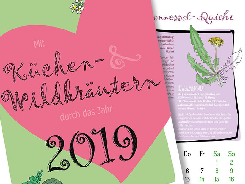 Gesamtgestaltung eines Kalenders inklusiver aller Illustrationen, Handletterings, Typo und Text